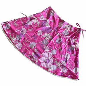 Vintage Calvin Klein y2k A-Line Flare Pink Floral Mini Skirt w Sequins  Size 10